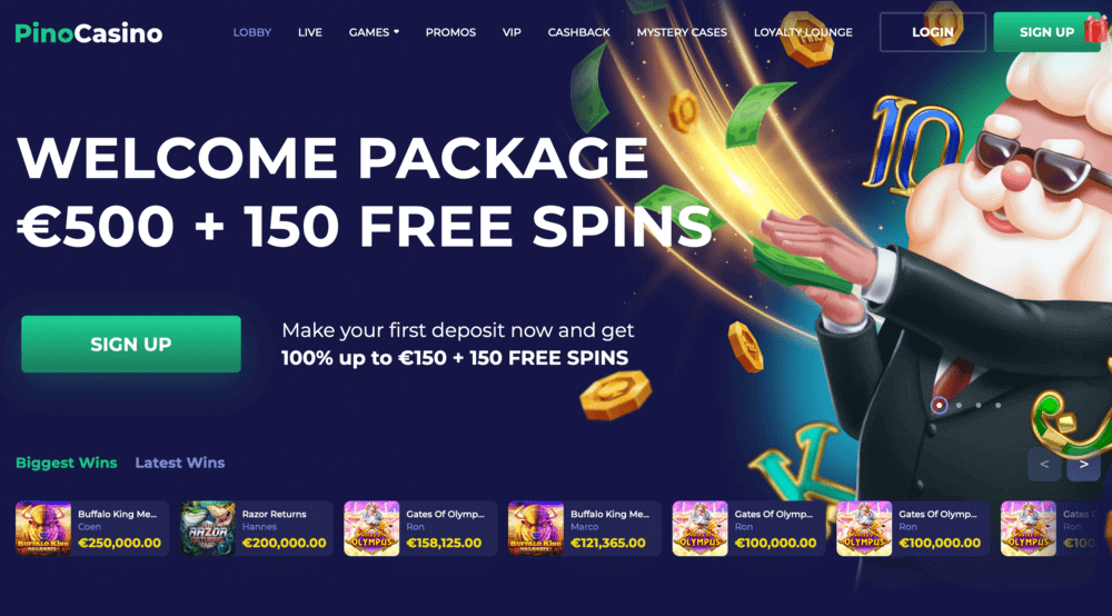 PinoCasino bonussen en promoties pagina
